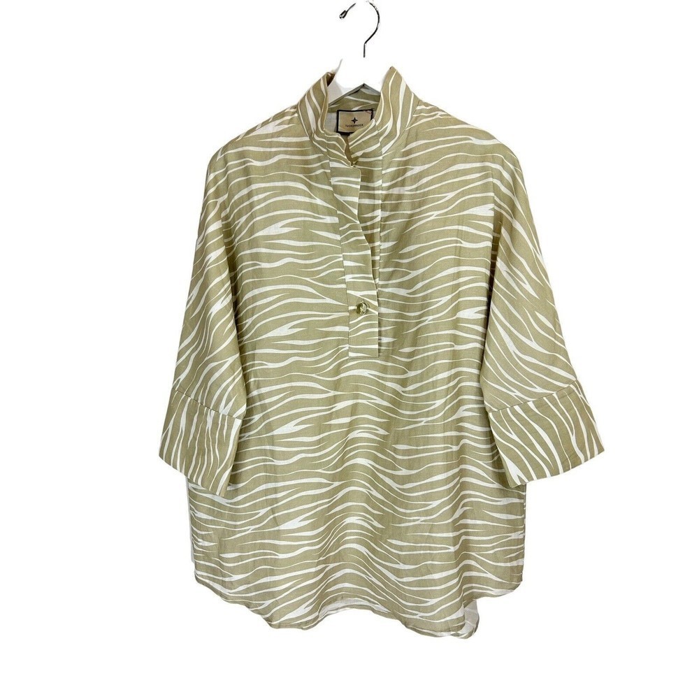 Tuckernuck Tunic Blouse Women Medium Zebra Linen Blend Granny Core Oversize